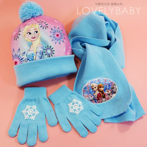 Шерстяная шапка для принцессы, шарф, перчатки, детский демисезонный трикотажный комплект, «Холодное сердце», 3 предмета, подарок на день рождения