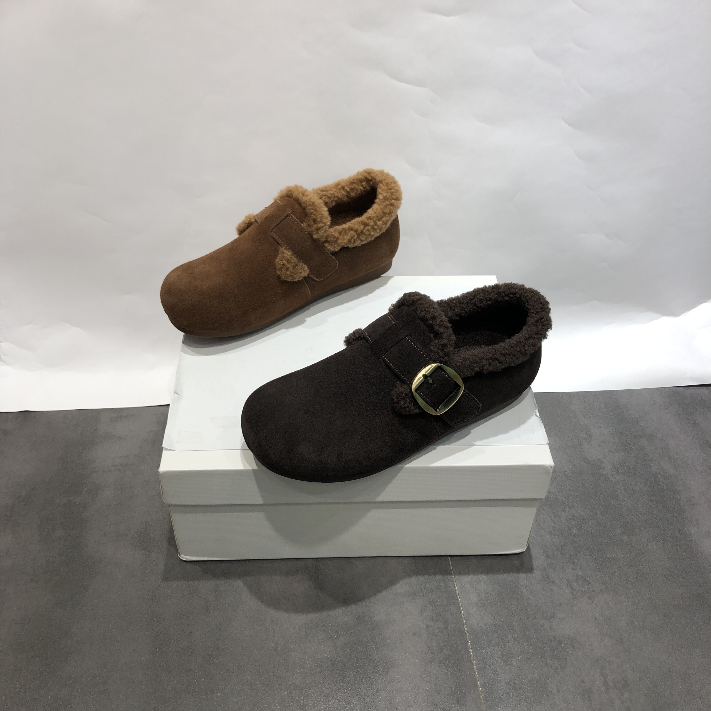 凡柔内增高勃肯鞋女2025冬季加绒保暖懒人一脚蹬毛毛鞋休闲豆豆鞋 - 图0