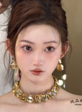 金色简约方块吊坠项链