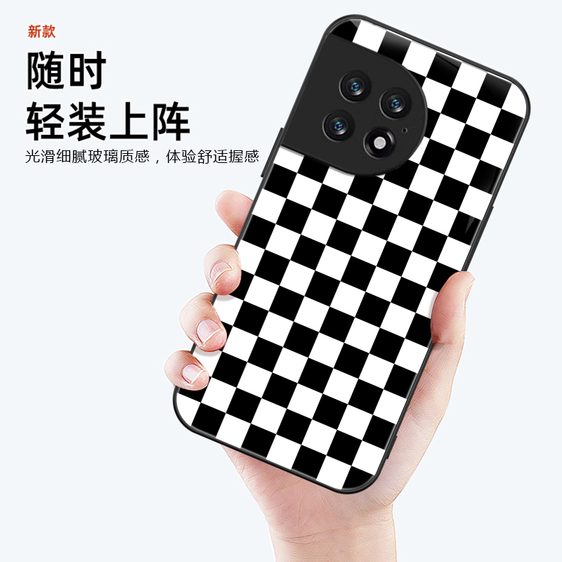 棋盘格手机壳适用于ONEPLUS一加ACE2PRO黑白格子10定制9R11坚果PRO3创意R2魅族181716玻璃亮面男女硬壳 - 图2