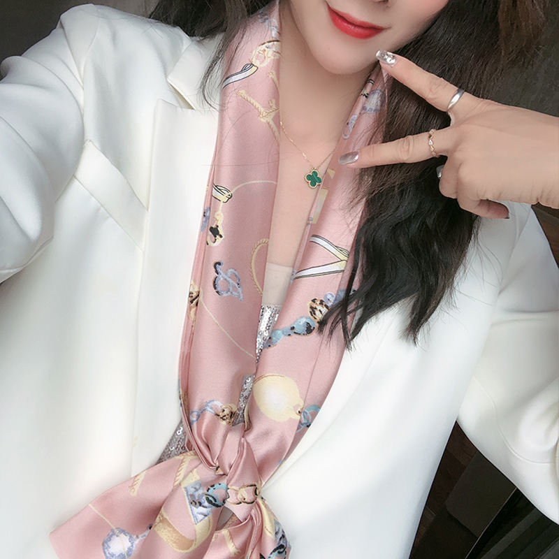 秀奴曼旗舰店小丝巾女细窄长条百搭春秋方巾韩国职业领巾夏季脖子装饰韩版围巾2