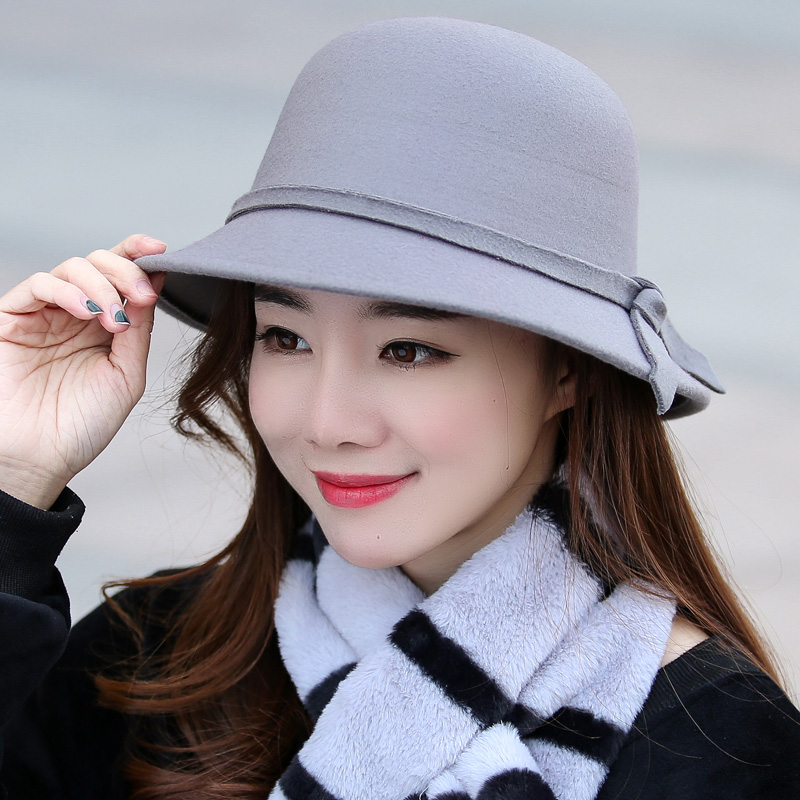 秀奴曼旗舰店新款帽子女时尚英伦毛呢大檐帽呢子帽春秋韩版盆帽渔夫帽复古礼帽3