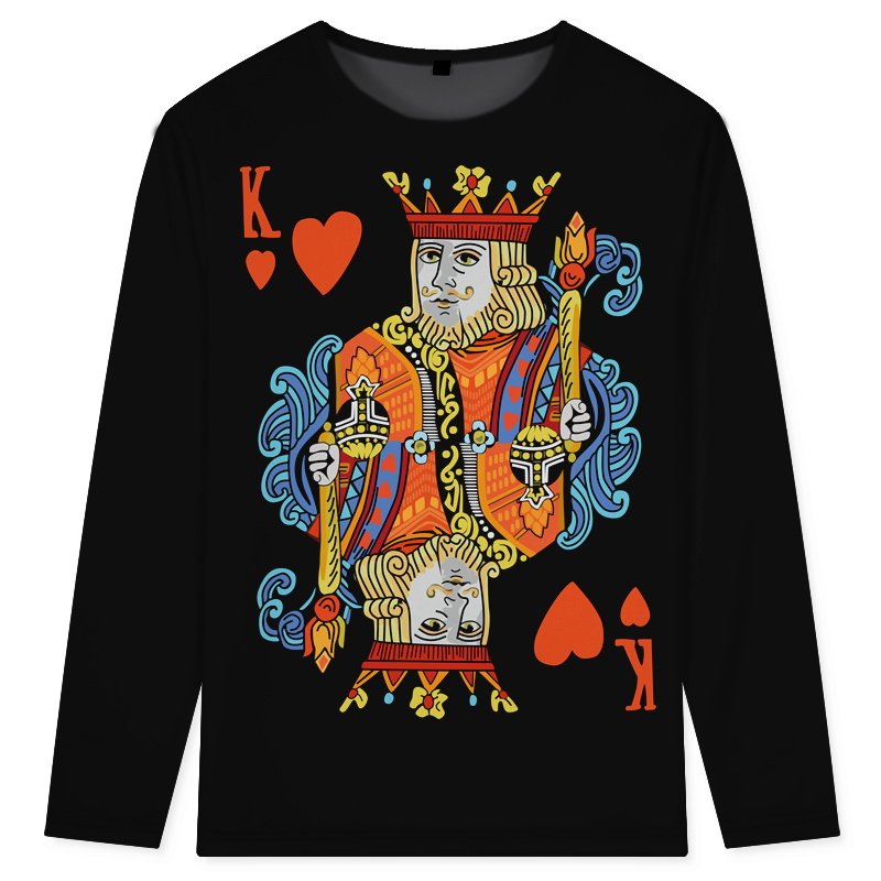 欧美潮牌嘻哈长袖扑克牌骷髅秋t恤 波阁T恤