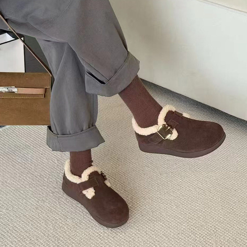 芭笛尔2025冬新款真皮勃肯鞋女毛毛鞋百搭平底加绒保暖棉鞋69332,淘宝优惠券,粉丝福利购,淘宝优惠卷