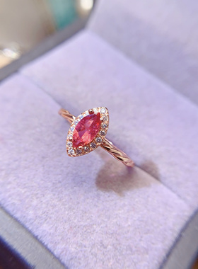 通体s925银戒指空托女时尚百搭气质镶彩宝马眼形4*8mm活口戒托女