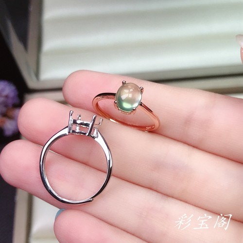 s925银戒指空托椭圆形4*6MM-17*25MM简单四爪代镶嵌蜜蜡玉石碧玉 - 图3