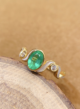 通体s925银戒指空托女时尚气质镶彩宝椭圆形5*7mm包镶珐琅工艺