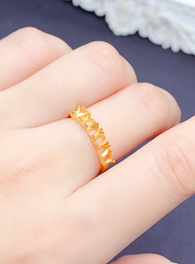 银饰空托椭圆形3*4mm戒指女镶嵌空托时尚百搭指环925纯银镀金戒指