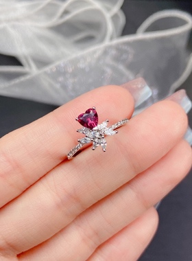 s925银戒指空托轻奢网红异行锆石款心形5*5mm镶镁铝石榴石戒指女