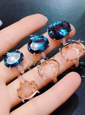 s925银饰椭圆戒指托银托