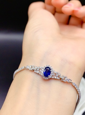 s925银饰手链空托个性简约清新百搭蓝宝石水晶手链女椭圆5*7mm