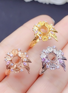 银饰空托椭圆形5*6mm戒指女镶嵌空托时尚百搭指环925纯银镀金戒指