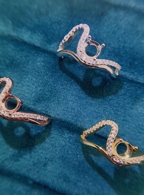 s925银饰戒指空托时尚轻奢百搭开口戒托女镀金戒指托圆5mm摩根石