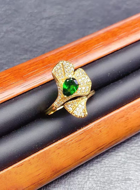 通体s925银戒指空托女时尚简约百搭气质镶彩宝祖母绿戒指5*7mm