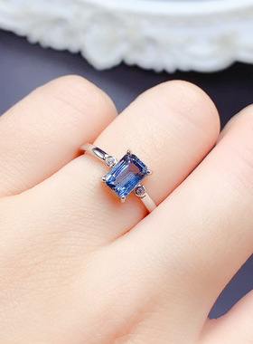 通体s925银戒指空托女百搭长方形3*4mm4*54*65*65*76*8托帕石活口