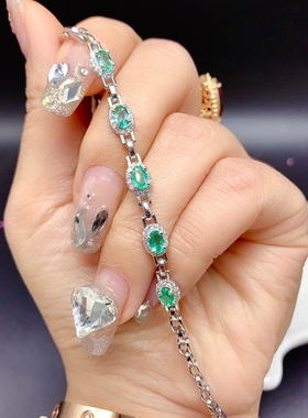 s925银手链空托椭圆欧美新款手链女镶祖母绿水晶手表链款椭圆3*5