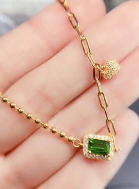 s925银饰手链空托女款简约长方4*6mm镶透辉石手饰网红节日礼物