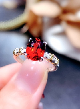 新款活口戒托s925银饰戒指空托椭圆形7*9清秀精致双色戒镶石榴石