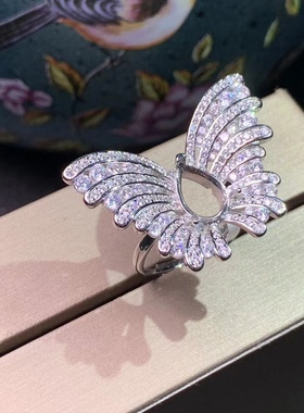 女s925银蝴蝶款活圈戒托女