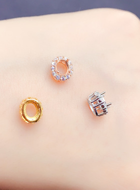 银饰空托椭圆4*5mm吊坠女镶嵌空托时尚百搭项坠925纯银镀金吊坠