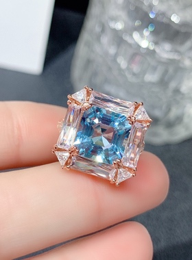 新款s925银饰戒指活口戒托方形10*10mm轻奢网红镶阿斯切托帕石