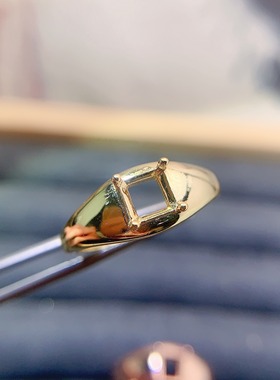 s925银镀金戒指空托方形5*5mm时尚百搭大气直臂活口可调节情侣款