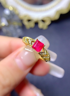 时尚精美戒指镶嵌空托方5*5/6*6mm s925纯银镀18k金 精工活口