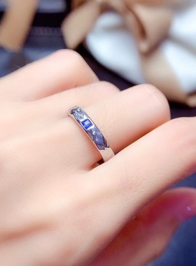 新款包镶戒指镶嵌空托方2.5mm s925银镀18K金天然祖母绿蓝宝石