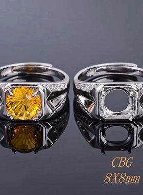 男士圆形水晶玉石精工戒指空托