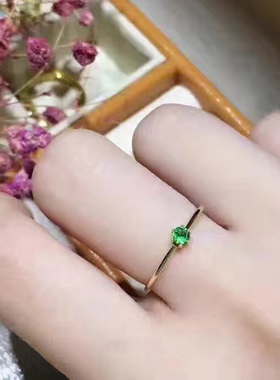 s925银戒指空托3*3mm祖母绿水晶