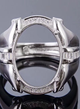 925银活圈戒指空托水晶玉石男款