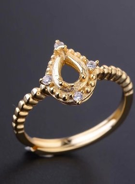 清新小巧戒指空托水滴祖母绿