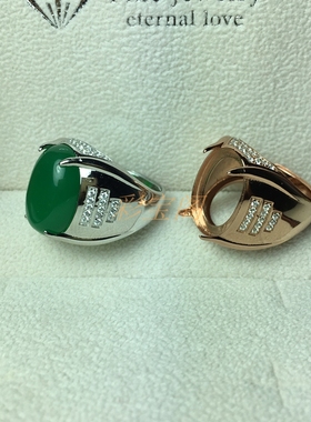 男款925银戒指空托diy玉石蜜蜡