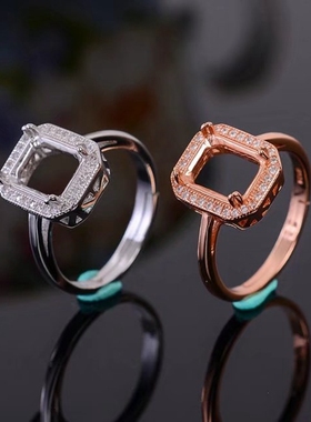 纯银方形石榴石戒指空托