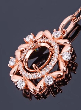 纯银新款吊坠空托大气碧玺翡翠