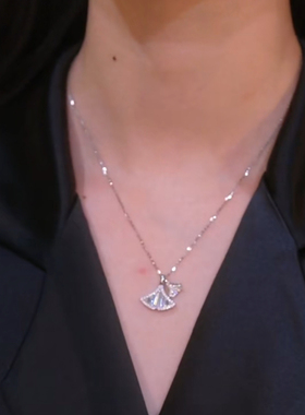 高级感银色满钻银杏锁骨链项链女