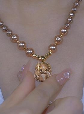 气质轻奢简约小众设计感方形珍珠