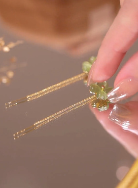 绿色猫眼小花耳线耳环女清新简约