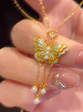 短款古法金色蝴蝶流苏百搭配饰