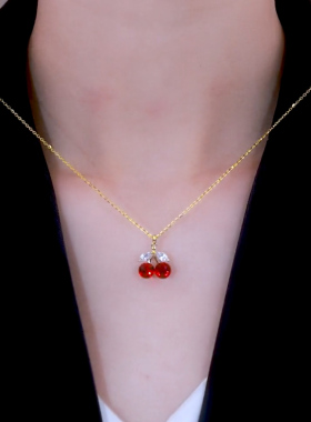 红色樱桃项链女金色短款网红百搭