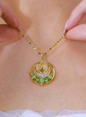 法式绿色镶钻网状气质锁骨链项链