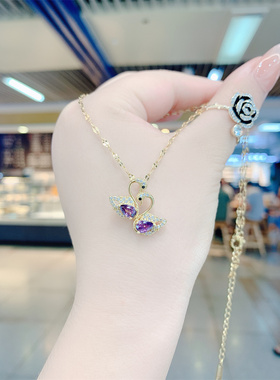 双天鹅钛钢网红吊坠新款潮项链