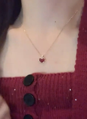 日韩甜美碎钻红色小爱心锁骨链项链女可爱气质优雅配饰2026新款潮