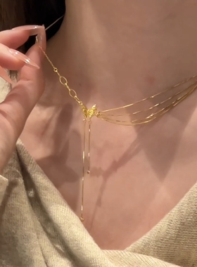 奢华千金风蝴蝶流苏锁骨链项链女