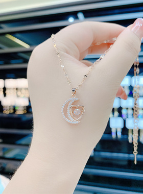灵动款心月项链女玫瑰金网红百搭锁骨链设计感月亮爱心配饰不褪色