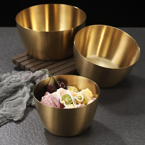 Корейская фруктовая салат из нержавеющей стали Коммерческая золотая ластика с бочкой самостоятельно -приправа приправа приправа холодная чаша для лапши творческая посуда