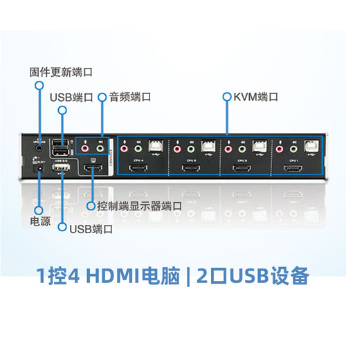 ATEN宏正CS1794 HDMI USB 2.0多电脑KVM切换器4进1出带音频高清视频分辨率支持宽屏显示器扫描仪打印机共享器 - 图2
