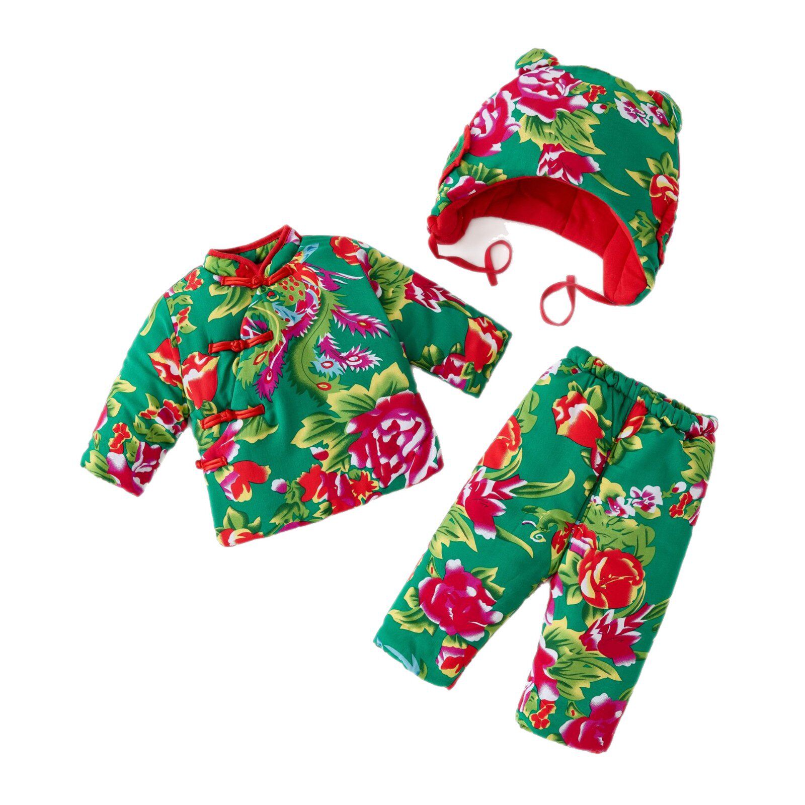 新年款东北大花袄国潮风安阳婴童装套装宝宝秋冬套装东北大花