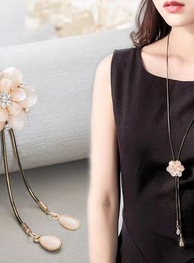 韩版猫眼石合金郁金香女毛衣链