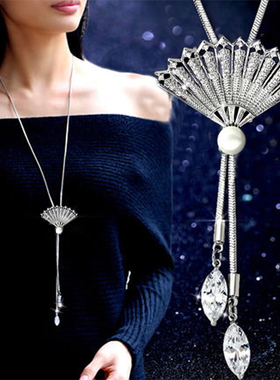 时尚潮流韩版吊坠流苏水晶毛衣链